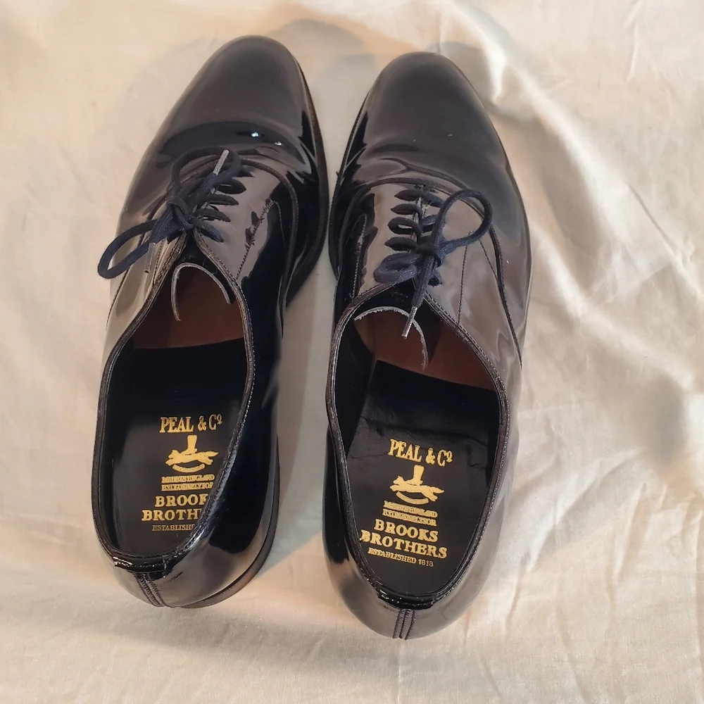 Brooks Brothers Peal & Company 10.5D Black Patent Leather Tuxedo Formal Shoes - Picture 3 of 6